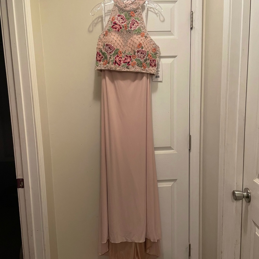 Two-piece floral prom dress